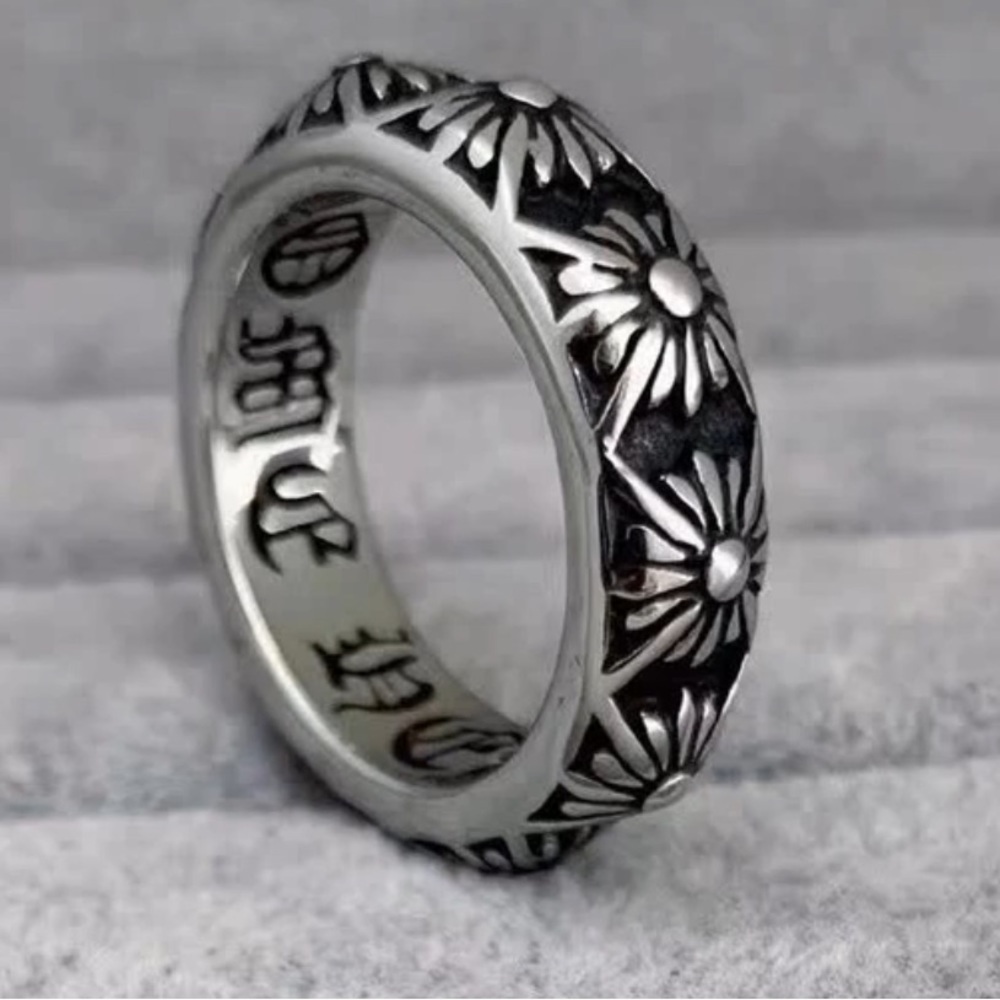 7mm Vintage look Chrome Cross Flower Ring stainless steel Ring Band size 7 - Picture 8 of 11